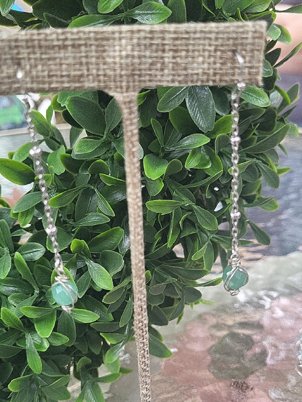 Silver Amazonite Chain Drop Earrings: Green Gemstones